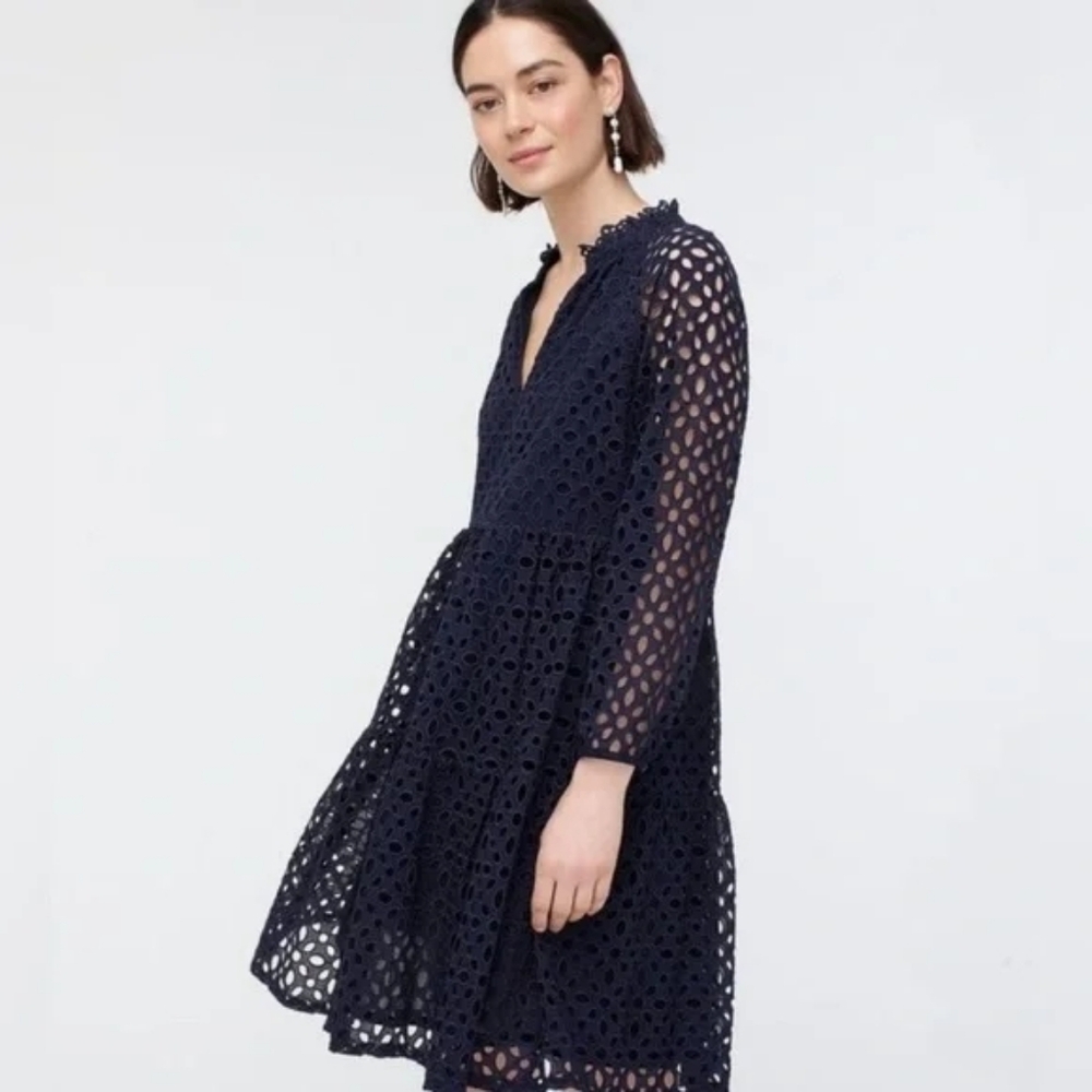 J. Crew Navy Long Sleeve Eyelet Dress